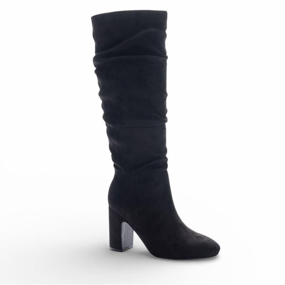 Chinese Laundry Kipton Faux Suede Tall Boots Block Heel Slouch Black 8.5 NEW
